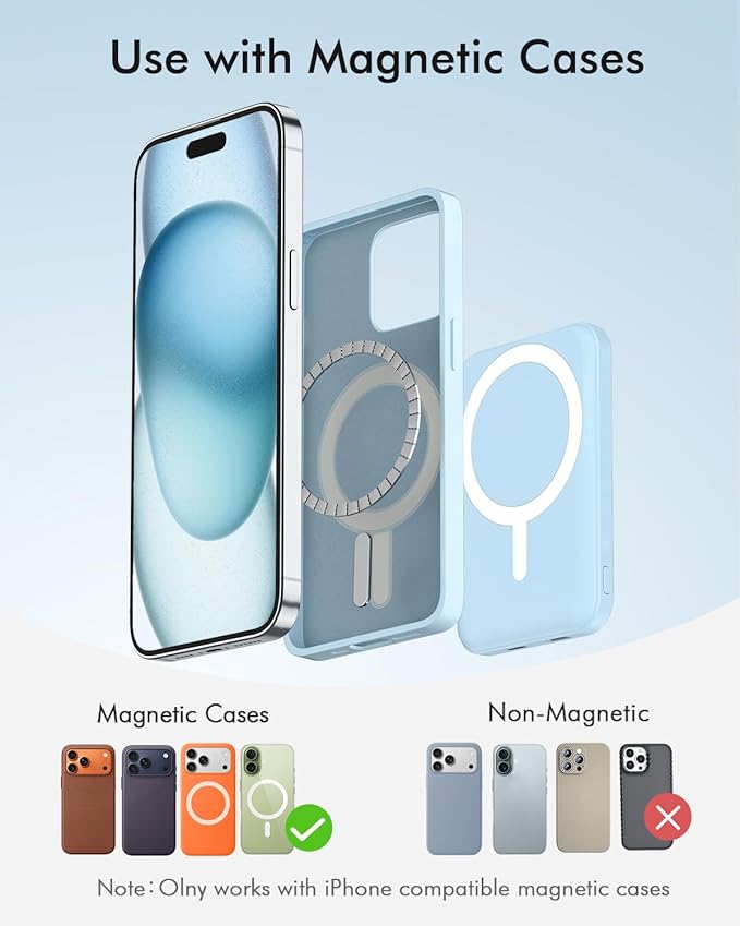 podoru for Magsafe Battery Pack, 5000mAh Magnetic Power Bank with Type-C Cable 20W PD Fast Charging Lighting Input Wireless Portable Charger for iPhone 17/16/15/14/13/12/ All Series-Sierra Blue