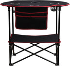 LEADALLWAY Camping Table Folding Picnic Table with 4 Cup Holders and Side Storage Bag Collapsible Canvas Portable Tables Folding with Carry Bags for BBQ Outdoor Fishing
