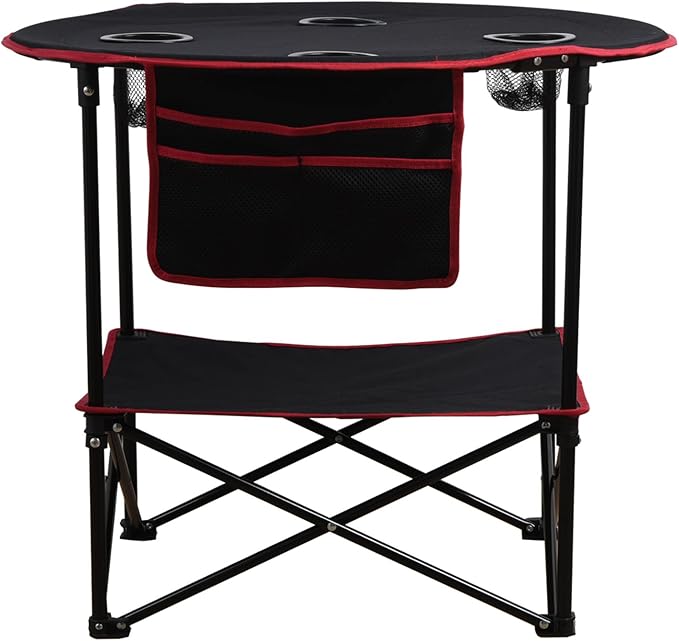LEADALLWAY Camping Table Folding Picnic Table with 4 Cup Holders and Side Storage Bag Collapsible Canvas Portable Tables Folding with Carry Bags for BBQ Outdoor Fishing