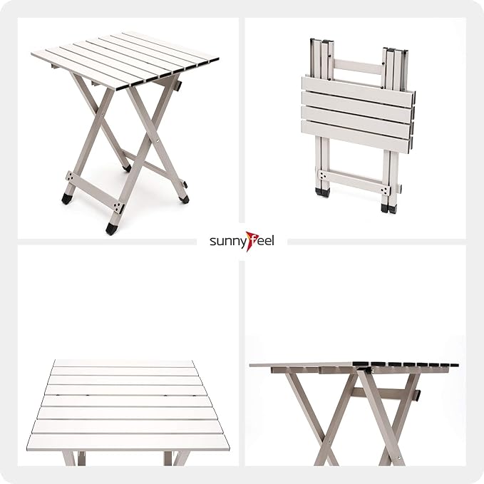 SUNNYFEEL Folding Camping Table - Lightweight Aluminum Portable Picnic Table, 18.5L x 18.5W x 24.5H Inch for Cooking, Beach, Hiking, Travel, Fishing, BBQ, Indoor Outdoor Small Foldable Camp Tables
