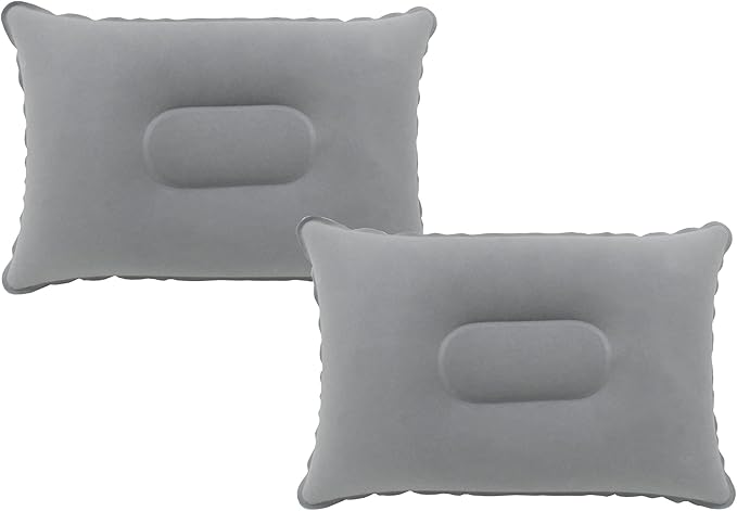 2 Pack Gray Ultralight Inflatable Pillow Small Squared Flocked Fabric Air Pillow for Hiking, Camping, Traveling, Napping, Desk Rest, Neck & Lumbar Support