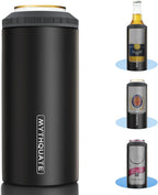 3 in 1 Slim Can Cooler for 12 OZ Skinny Can, Regular Can & Beer Bottle - Keep Cold for 6 Hours - Double Walled Insulated Stainless Steel Vacuum Beverage Can Insulator (Matte Black)