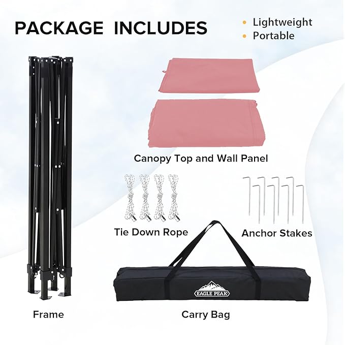 EAGLE PEAK Flex Compact 5x5 Pop-up Canopy Changing Room, Portable Privacy Dressing Room for Indoor Fashion Photoshoots, Camping, or Pool, Pink