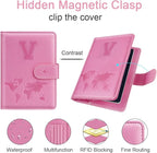 Passport Holder Cover Initail Letter A-Z Travel Wallet 3D Embossed Design RFID Blocking Card Holder Personalized Gift Passport Cover Wallet, Passport Book Holders for Women and Girls, Pink-V