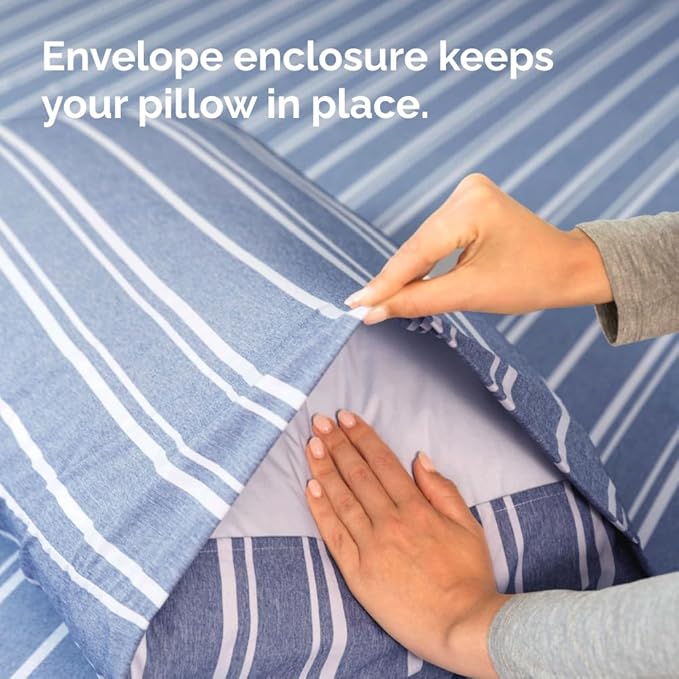 Queen Pillow Cases Set of 2 - Ultra Soft Hotel Quality Pillowcase Covers - Comfy Cozy Bedding for Women, Men, Kids & Teens - Machine Washable Pillow Protectors - 2 Pieces Set - Queen Size Blue Stripes
