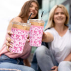 Reusable 3-Pack Iced Coffee Cup Sleeve, Insulated Neoprene, Beverage Holder for Iced Coffee, Durable Drink Sleeve for Cold Beverages, Pink Bows