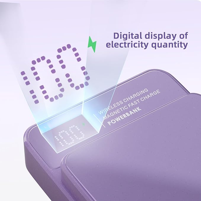 Magnetic Power Bank, 10000mAh Magnetic Portable Charger, 22.5W Wireless Power Bank, USB-C Fast Charging, LED Display Magnetic Battery Pack, Compatible for iPhone17/16/15/14/13 Pro/Pro Max/Plus(Purple)