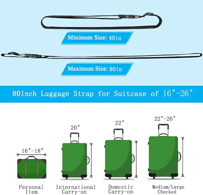 4Pcs Luggage Straps for Suitcase Travel Accessories TSA Approved, 80In Long Belts to Keep Your Suitcase Secure, Adjustable Bag Straps with Quick-Release Buckle for Travel Bag Closure, Blue