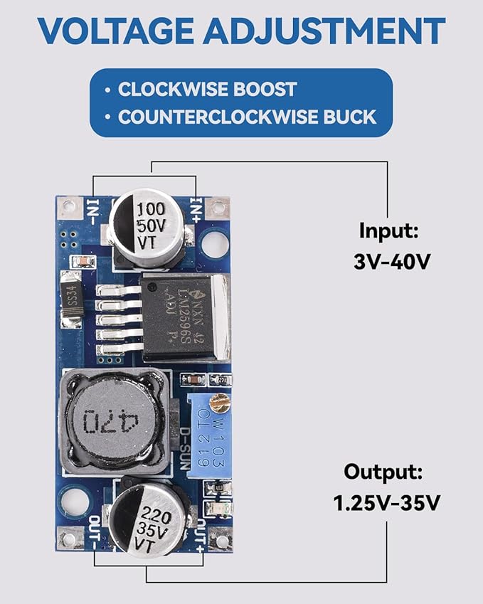 20 Pack LM2596 DC-DC Buck Converter Step Down Variable Volt Regulator Input 3.0-40V Output 1.5-35V Adjustable Voltage Regulator Electronic Voltage Stabilizer Power Supply Module