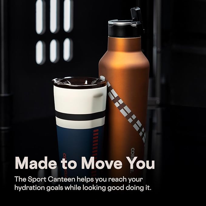 Corkcicle Star Wars Sport Canteen - Triple-Insulated Stainless Steel Water Bottle - Straw Cap & Folding Metal Handle - Summer Drinkware Gift - Keeps Drinks Ice Cold - Chewbacca - 20 oz