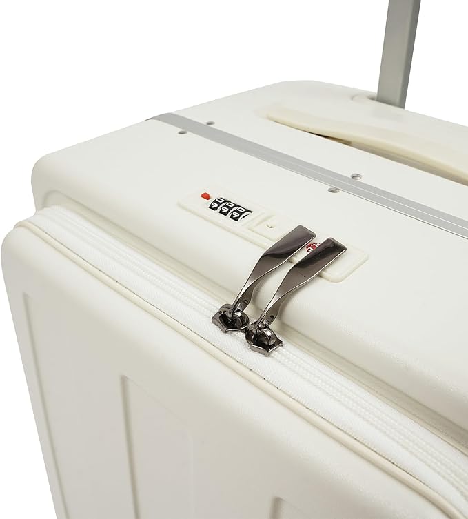 Kids Ride-on Luggage with Foldable Back Rest, 22" Carry On Luggage Travel Trolley Case with Seat for Children, Top Opening Suitcase with Spinner Wheels and Lock (White, 22 Inch)