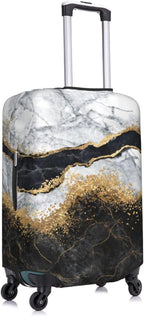 Travel Luggage Cover, White Black Gold Marble Abstract Washable Elastic Baggage Cover Double-sided with Zipper Closure for Wheeled Suitcase Fits 18-21 Inch Luggage