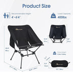MOON LENCE Portable Camping Chair, Backpacking Chair, Ultralight & Compact, 330 lbs Capacity, for Outdoor Camp, Travel, Beach, Picnic, Hiking (Black)