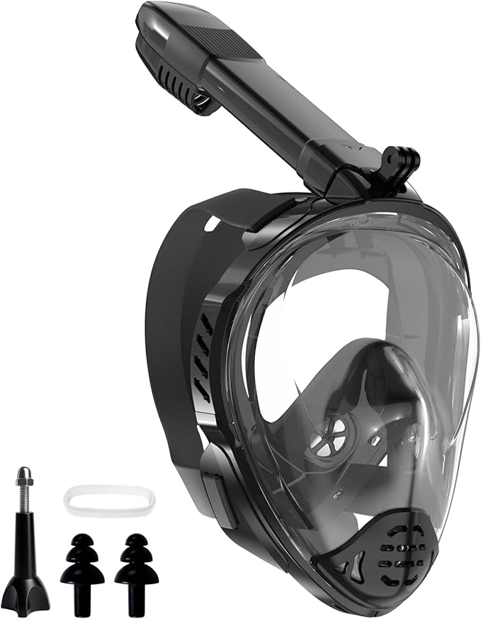 Snorkeling Gear for Adults, Full Face Snorkel Mask, Scuba Diving Mask with Detachable Camera Mount, 180 Degree Panoramic View Anti-Leak Anti-Fog