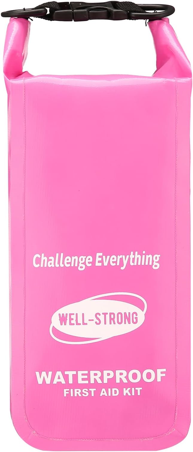 Waterproof First Aid Kit Roll Top Boat Emergency Kit with Waterproof Contents for Fishing Kayaking Boating Swimming Camping Rafting Beach Pink