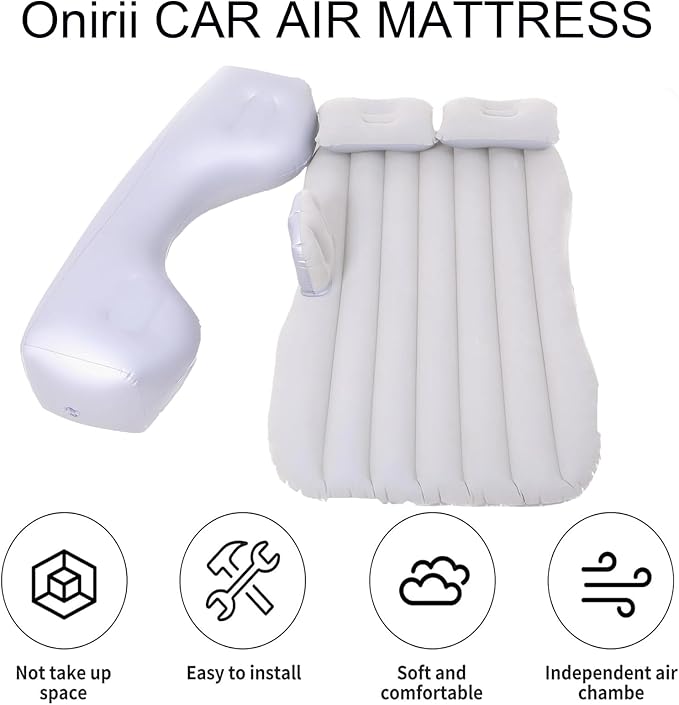 Inflatable Car Air Mattress Back Seat Bed with Air Pump,55 "x 35" Portable Thickened Car Travel Camping Sleeping Air Mattress Blow Up Bed for Car Universal SUV