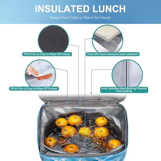 Iknoe Large Cooler Bag Collapsible, Insulated Bags Leakproof Lunch Cooler Tote with Multi-Pockets for Adult, Insulated Lunch Box for Beach, Picnic, Work, Blue White 24-Can (15L)