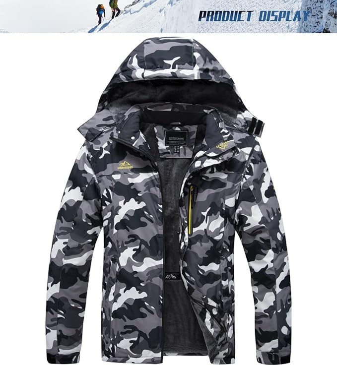 TACVASEN Men's Winter Ski Jacket Waterproof Snow Coats Snowboard Fleece Lining Jacket Warm Parka with Hooded