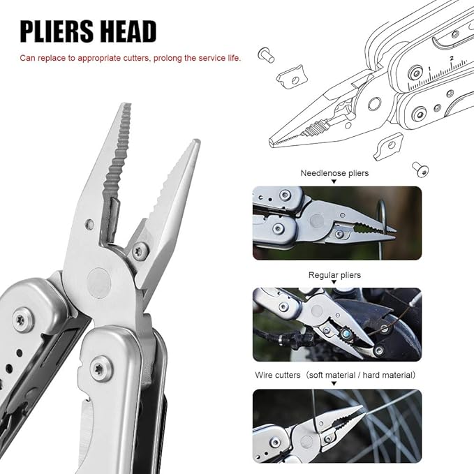 ROXON S803E Elite Flash Multitool with 20 functions including strong pliers, Flint Rod, full-size lockable blades for Outdoor Essential Survival Tool (D2 Blade)