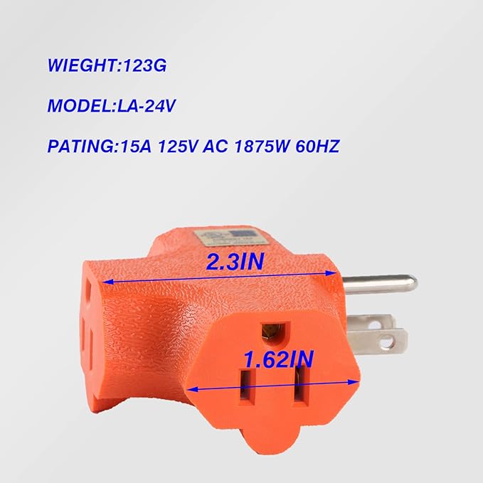 3 Outlet Adapter 3 Way Outlet Splitter - 3 T-Shaped Adapter Outdoor Power Splitter Grounded Wall Tap Adapter Heavy Duty (3, Orange), Lighting Apparatus