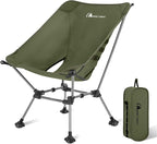 MOON LENCE Camping Chair Plus, Upgraded Comfort & Size, Still Compact and Lightweight, Folding Portable Chair for Backpacking & Hiking, 400Lbs Capacity, Gen 3 Plus (Green with Groundgrip Feet (Plus))