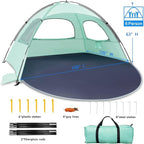 WhiteFang Beach Tent Anti-UV Portable Sun Shade Shelter for 3/4/6/8 Person, Extendable Floor with 3 Ventilating Mesh Windows Plus Carrying Bag, Stakes and Guy Lines