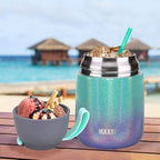 MAXSO Soup Thermo for Hot & Cold Food for Adults Kids, 17 oz Vacuum Insulated Steel Lunch Container Bento Box with Spoon, Leakproof Thermal Food Jar for School Office Travel - Rainbow