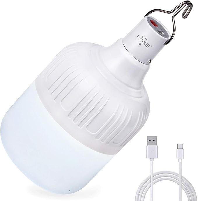 Camping Lantern LETOUR Dimmable 8800mAh LED Light Bulb 5 Lighting Modes Rechargeable Hanging Tent Light 5000 Lumen Portable Emergency Lantern Power Failure Emergency Survival Kits Snowstorm