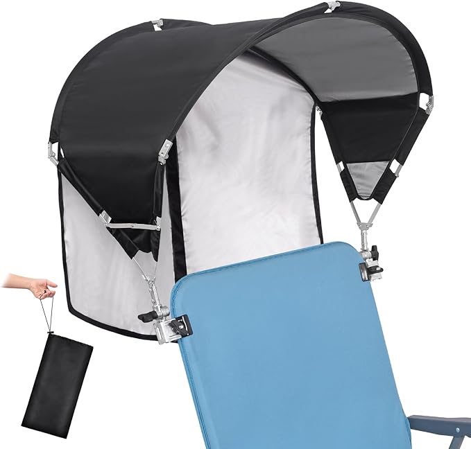 Universal Chair Umbrella Canopy, UPF 50+ Sun Shade with Adjustable Clamp, Fits Most Brands’ Beach, Camping, Lawn, Tanning, Zero Gravity, Lounge & Fishing Chairs, Patent Design