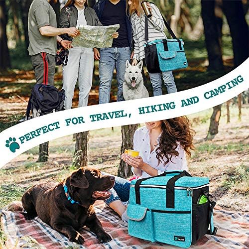 PetAmi Dog Travel Bag, Travel Pet Bag Organizer, Dog Food Travel Bag with Container Collapsible Bowls, Pet Travel Supplies Gift Accessories for Weekend Camping, Puppy Cat Diaper Bag, Teal Blue Large