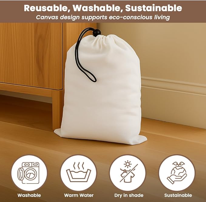 LFH Cotton Rich Shoe Storage Bags with Drawstring, Dustproof Breathable Reusable Organizer, Perfect For Travel, Dorm, Hotel, College, Gym, Easy to Carry, Machine Washable 12"x17" (Pack of 2) - White