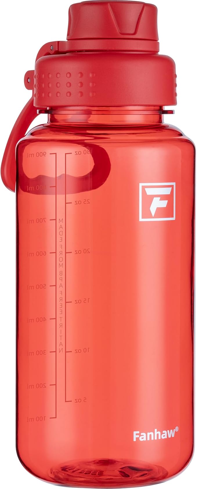 Fanhaw 32 oz Clear Water Bottle with Fast-Flow Spout Lid, BPA-Free Tritan, Wide Mouth, Leakproof, Reusable Bottle for Gym, School, Office, Travel (Red)