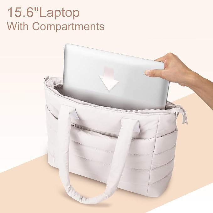 Tote Bag for Women Puffer Work Tote Handbag Large Quilted Nurse Bag with Zipper for Travel