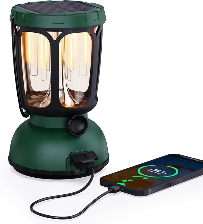 Mesqool Camping Lantern Rechargeable Battery 6000mAh, 650LM LED Lanterns for Power Outages Emergency Hurricane, Solar Hand Crank Lantern for 200 Hours
