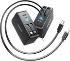 SUPERONE Retractable iPhone charger, 4-Port USB C Charger Block, iPhone Chargers Fast Charging with USB C & Apple Cable, Wall Chargers for iPhones 16/15/14/13/12/11 Series, Pad, Samsung, Pixel - Black