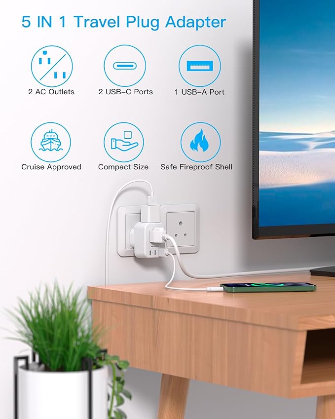 HANYCONY South Africa Travel Plug Adapter, Type M Power Adapter with 2 AC Outlets 3 USB Ports(2 USB C) for US to South Africa Botswana Namibia India Nepal Bhutan Sri Lanka