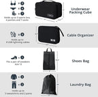 7 Set Compression Packing Cubes for Travel - Compressible, Lightweight, and Space-Saving Packing Cubes, Travel Essentials for Women, Black