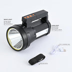 Rechargeable Spotlight Flashlight 15000 Lumen Handheld Spotlight 10800mah LED Big Searchlight Twin Side Flood Light for During Hurricane Emergency Outages Hunting Hiking Boating Camping Lantern