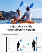 Abahub Adjustable Kayak Paddle 210-230 cm/ 230-250 cm Floating Kayaking Oars Boating Oars Canoeing Oars Black