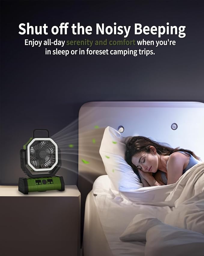 ADUST Camping Battery Powered Fan with LED Light 20000mAh Rechargeable Portable, Oscillating Cordless USB Desk Fan with Rotation Hanging Hook for Tent, Canopy, Beach, Outdoor Travel(Green)