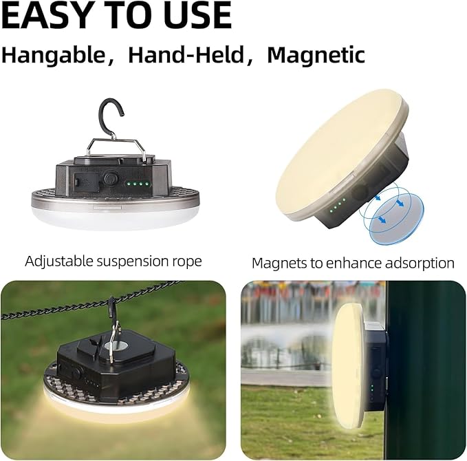 12000mAh (45W) Camping Hanging Tent Light Emergency Power Outage Lantern Home Use 4000LM 3 Modes IPX5 Waterproof Outdoor Walking Rock Climbing Work Rechargeable Camping Light