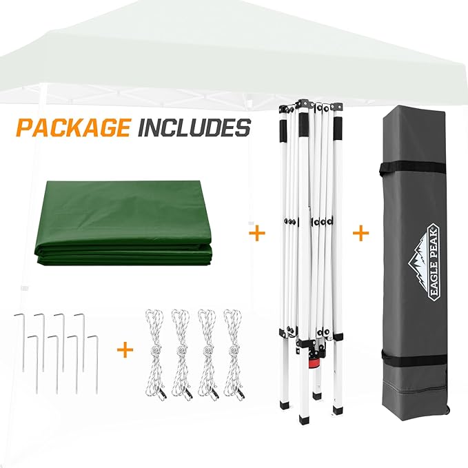 EAGLE PEAK 10x10 Slant Leg Pop-up Canopy Tent Easy One Person Setup Instant Outdoor Beach Canopy Folding Portable Sports Shelter 10x10 Base 8x8 Top (Green)