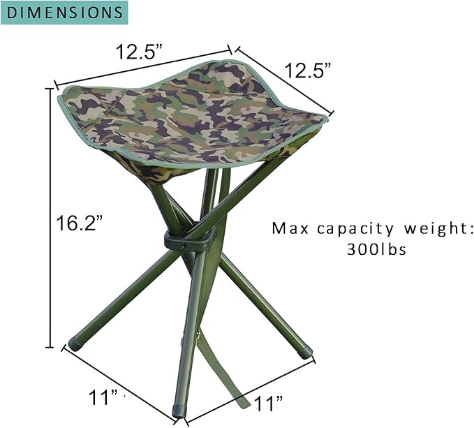 JSHANMEI Camping Stool Portable Folding Stool for Outdoor Hiking Fishing Travel Deluxe 4 Leg, Support 300 lbs
