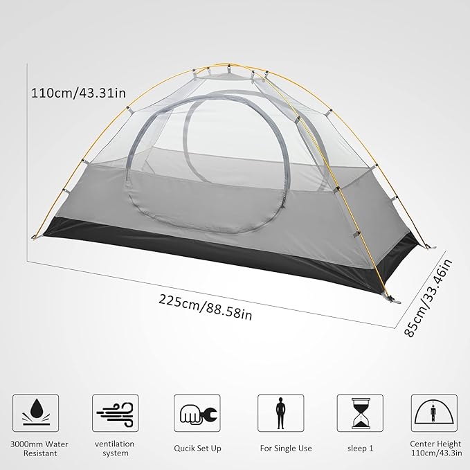 Bessport Camping Tent 1/2 Person Tent Waterproof Two Doors Backpacking Tent Easy Setup Lightweight for Outdoor, Hiking Mountaineering Travel