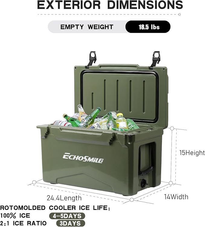 EchoSmile 25/30/35/40/60/75 Quart Rotomolded Cooler, Built to Stand up to The Rigors of The Journey