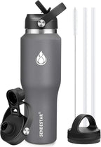 SENDESTAR 40oz Water Bottle Wide Mouth Stainless Steel Vacuum Insulated Double Wall with 2 Straw Lids Fit in Any Car Cup Holder