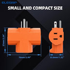 ELEGRP 3-Prong Heavy Duty Power Extender to Triple Outlet in T Direction, Multi-Directional Grounded Wall Tap Outlet Extender with 3 Prong Plug-in, 15-Amp, 125-Volt, ETL Listed, 1 Pack, Orange