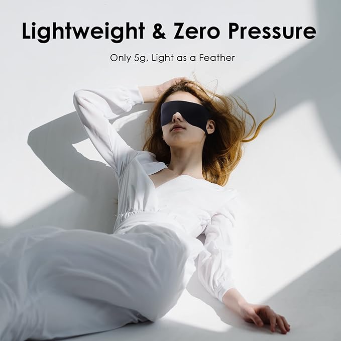 FRESHME Zero Pressure Sleep Mask - Lightweight Breathable Blockout Eye Mask for Sleeping with Ear Hanging Elastic Strap for All Sleep Positions Men Women Soft and Comfortable Black Eye Blinder Travel
