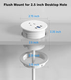 Desk Grommet Power Outlet, 2.5 inch Desktop Recessed Outlet with 20W Fast Charging USB-C Port, Flush Mount Outlet for Conference Rooms, Office Tables, Furniture (White, 6FT)