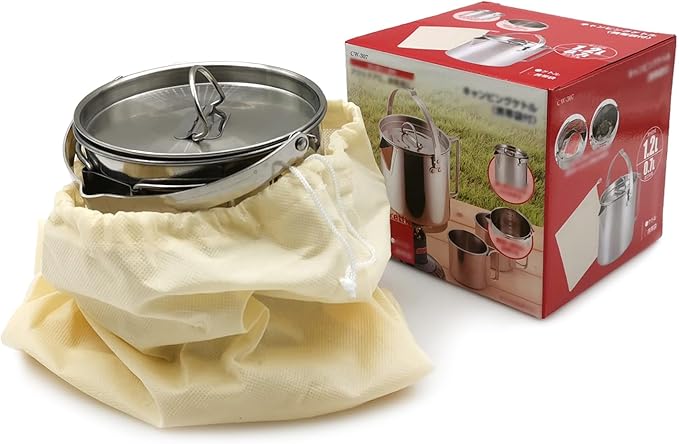 Camping Tea Kettle, Portable 1.2L Coffee Pot, Outdoors Camping Pot, with Handles and with Lids for Camping Hiking Picnic Camping, Backpacking, Silver